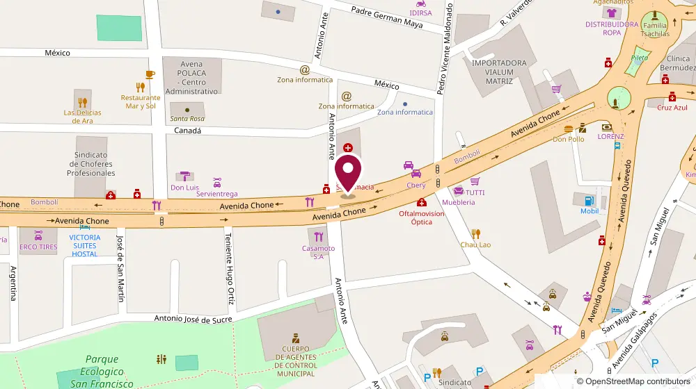Mapa de la ubicación del hospital, sobre la Avenida Chone, en Santo Domingo. Se abre en Google Maps.